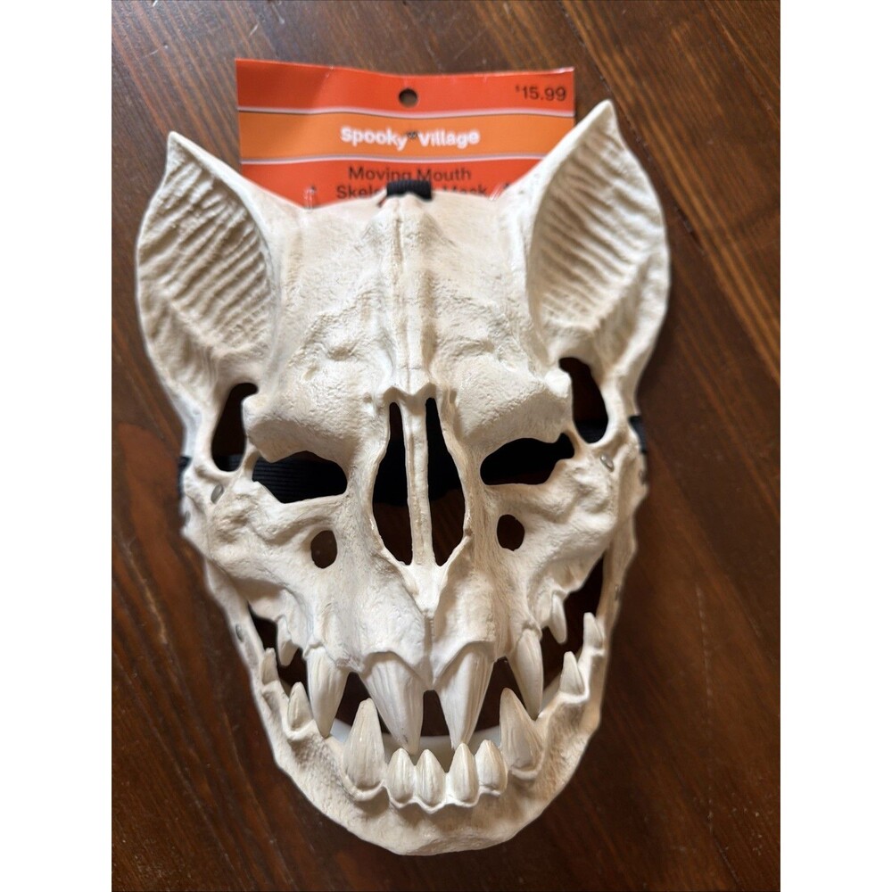 Spooky Village Moving Mouth Skeletal Bat Mask NWT